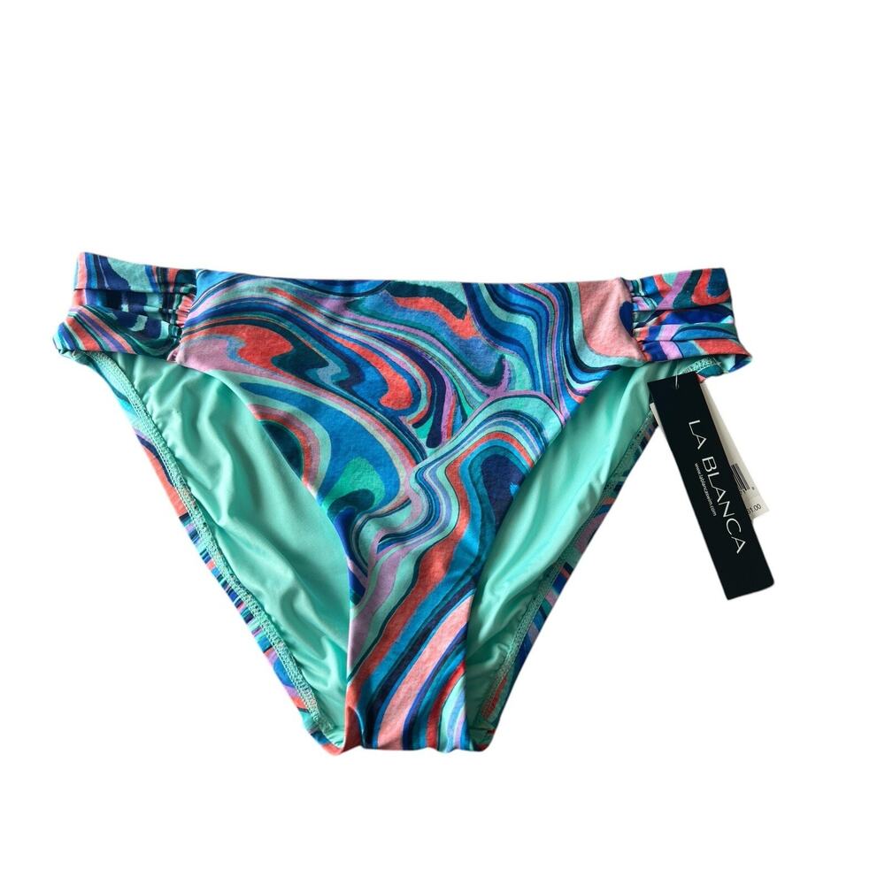 La Blanca Women’s 12 Multicolor Crystal Cove Side Shirred Hipster Bikini Swim - Picture 5 of 6